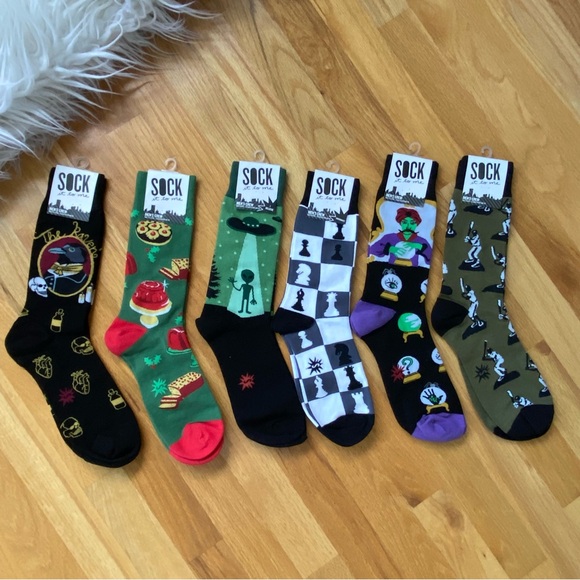 Colorful Patterned Socks Set Theme Novelty 6 Pairs - Picture 1 of 6